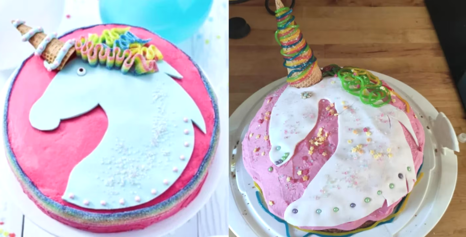 Le quiso hacer una torta de unicornios a su hija por su cumpleaños y el resultado se volvió viral en las redes