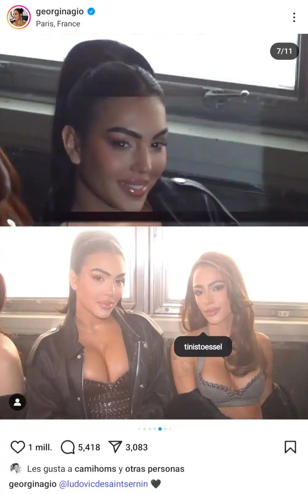 El "me gusta" de Camila Homs en la publicación donde había una foto de Tini Stoessel. (Foto: captura Instagram/georginagio)
