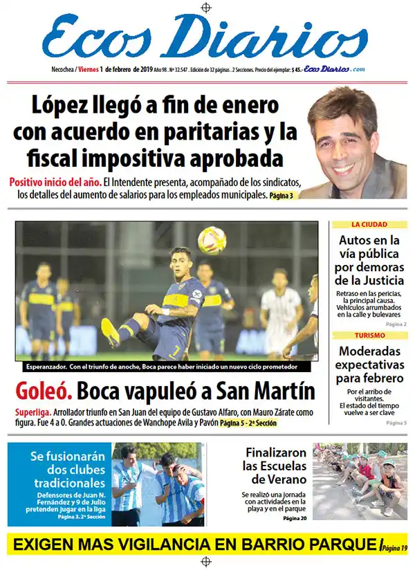 Tapa del 1º de febrero de 2019