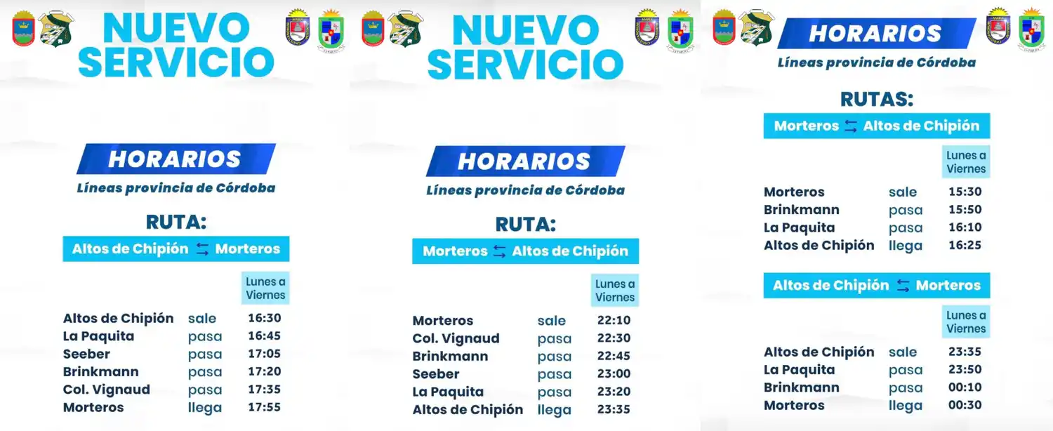 horarios de colectivos Altos de Chipión hasta Morteros
