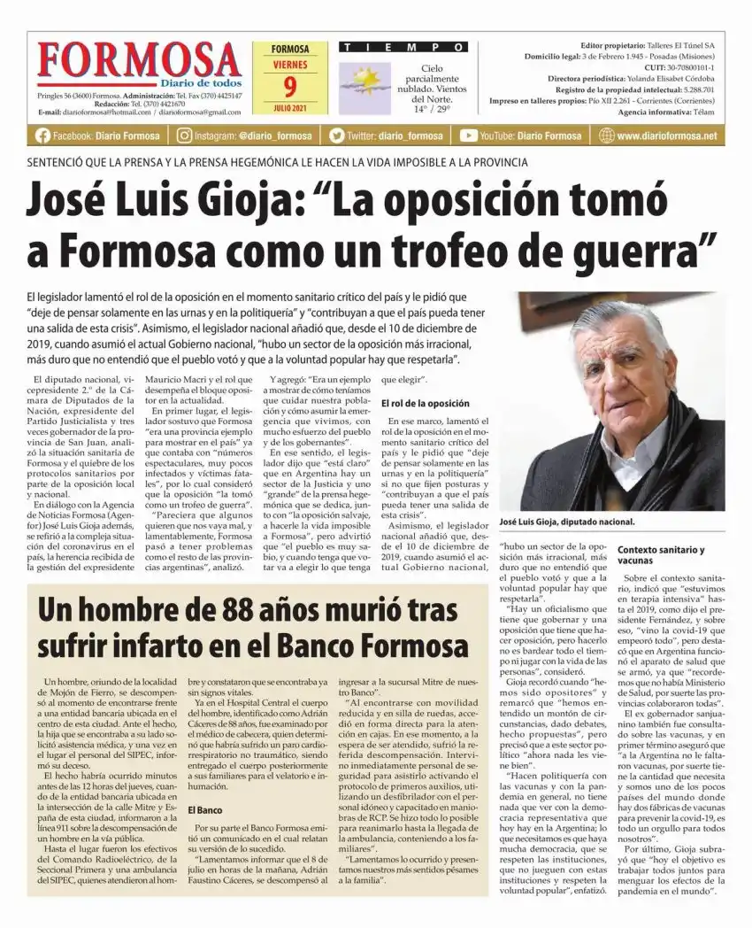 Tapa y Contratapa 9 de julio de 2021