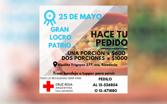 25 de Mayo: locro a beneficio de la Cruz Roja