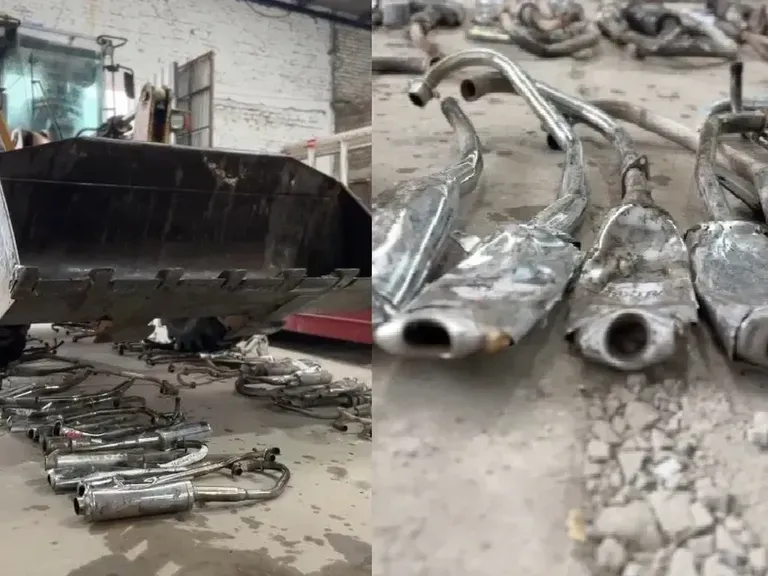 Esta semana se llevó a cabo la destrucción de 100 escapes de motocicletas secuestradas