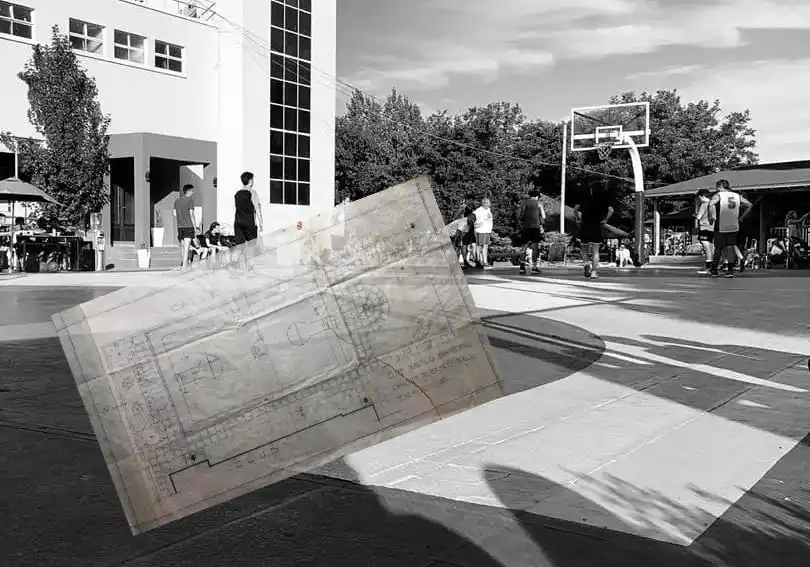 El plano con el que “Pepe” Geoghegan y “Kiko” Keller construyeron el playón de básquet de Náutico
