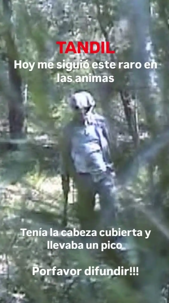 “Hoy me siguió este raro en Las Animas, tenía la cabeza cubierta y llevaba un pico, ¡Por favor difundir!”, rezaba el mensaje que acompañaba la imágen.