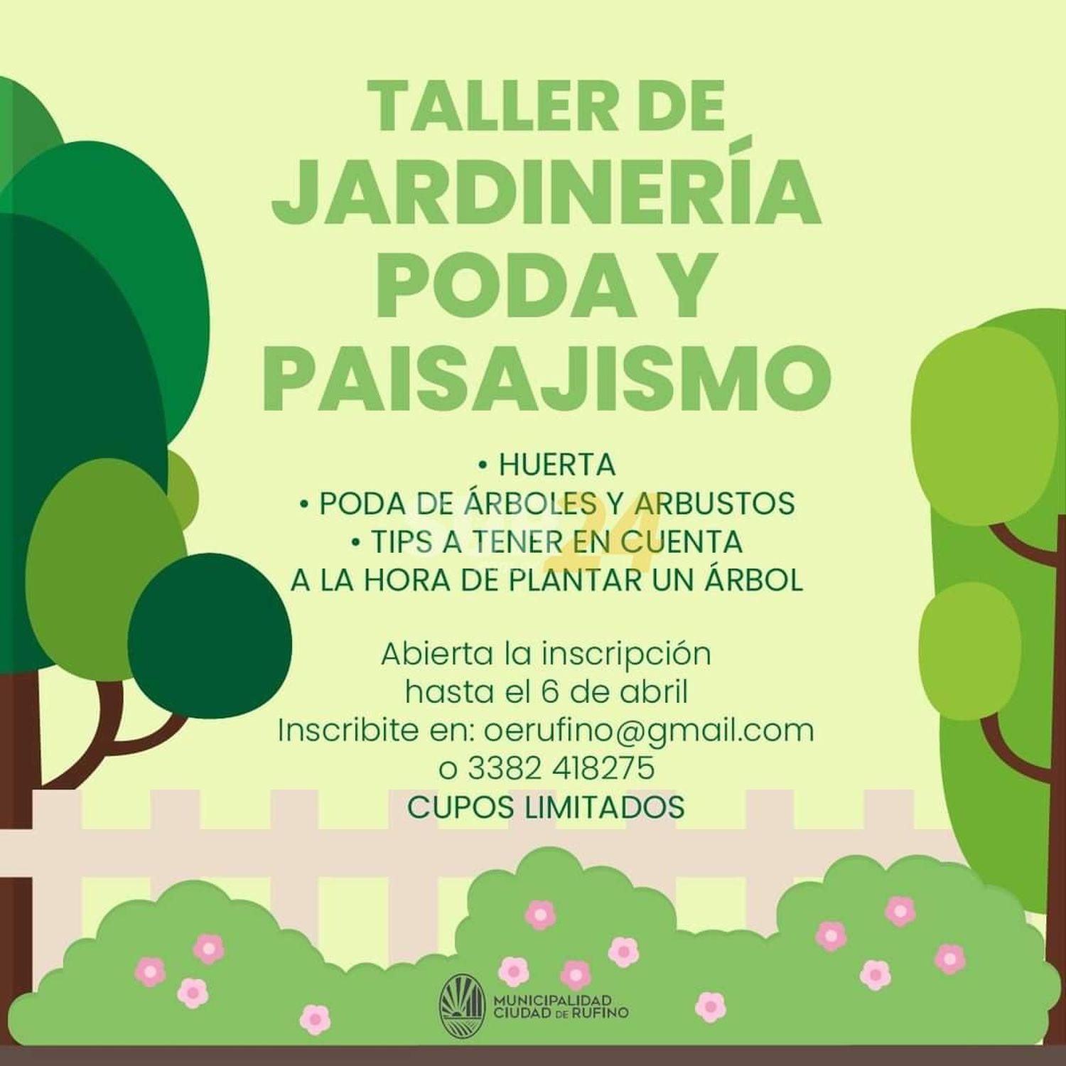 Taller gratuito de jardinería, poda y paisajismo en Rufino