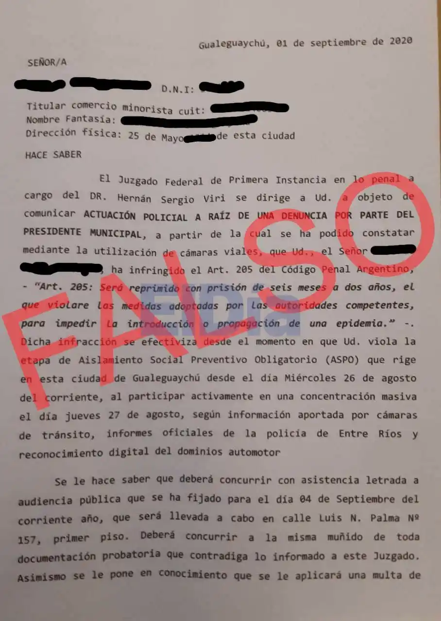 Se viralizó una falsa denuncia del intendente contra un comercio por violar el ASPO
