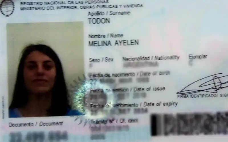 Encontraron el DNI de Melina Todon