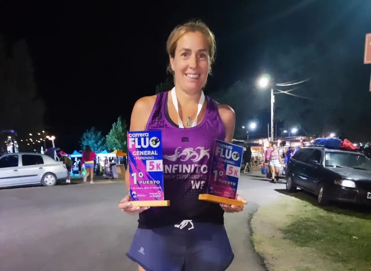 Mili Luque se impuso en la categoría Damas de la carrera Fluo Nocturna en San Miguel del Monte