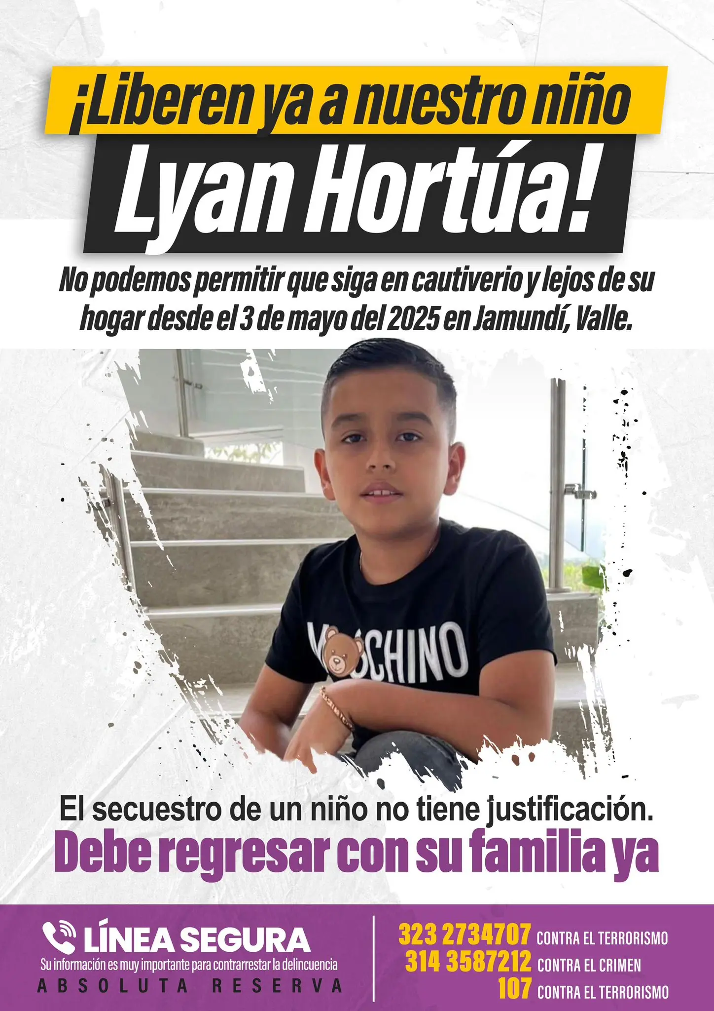 Colombia: continúa el clamor por la liberación del niño Lyan Hortúa, secuestrado hace más de dos semanas