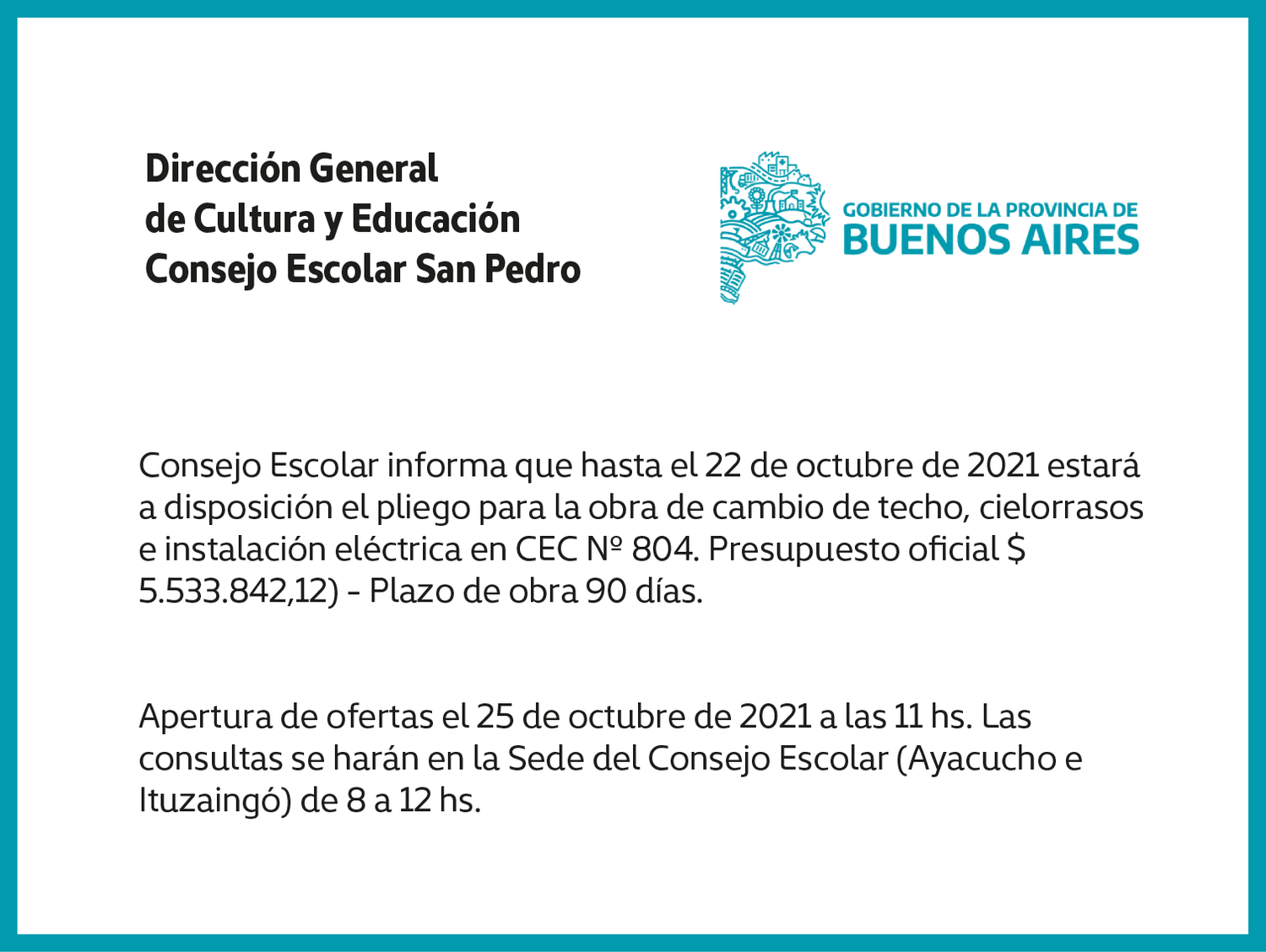 [Publicación Oficial] Informe Consejo Escolar: cambio de techo, cielorrasos e instalación eléctrica en CEC 804