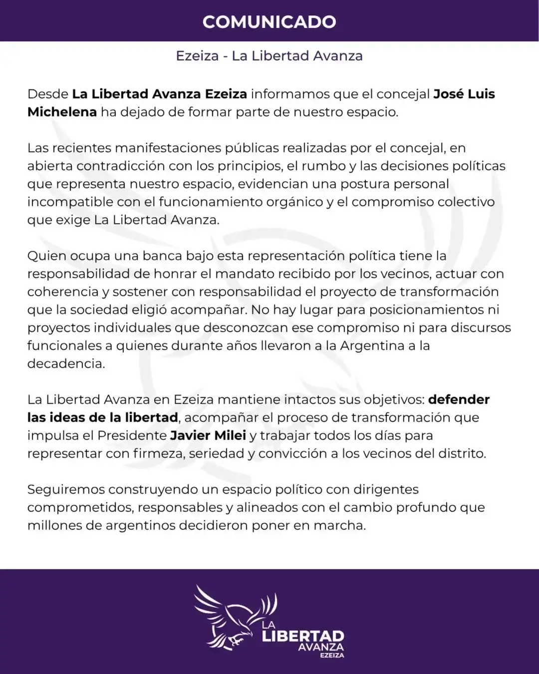 comunicado lla ezeiza