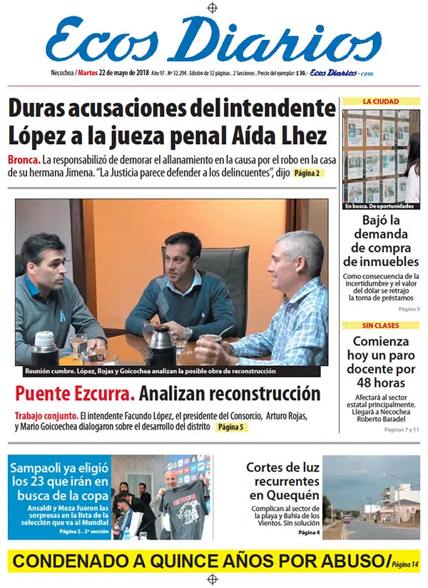 Tapa del 22 de mayo de 2018