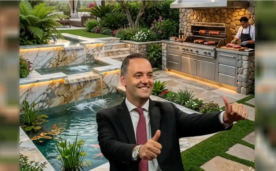 Adorni, con la cascada de fondo. IA Noticias Argentinas