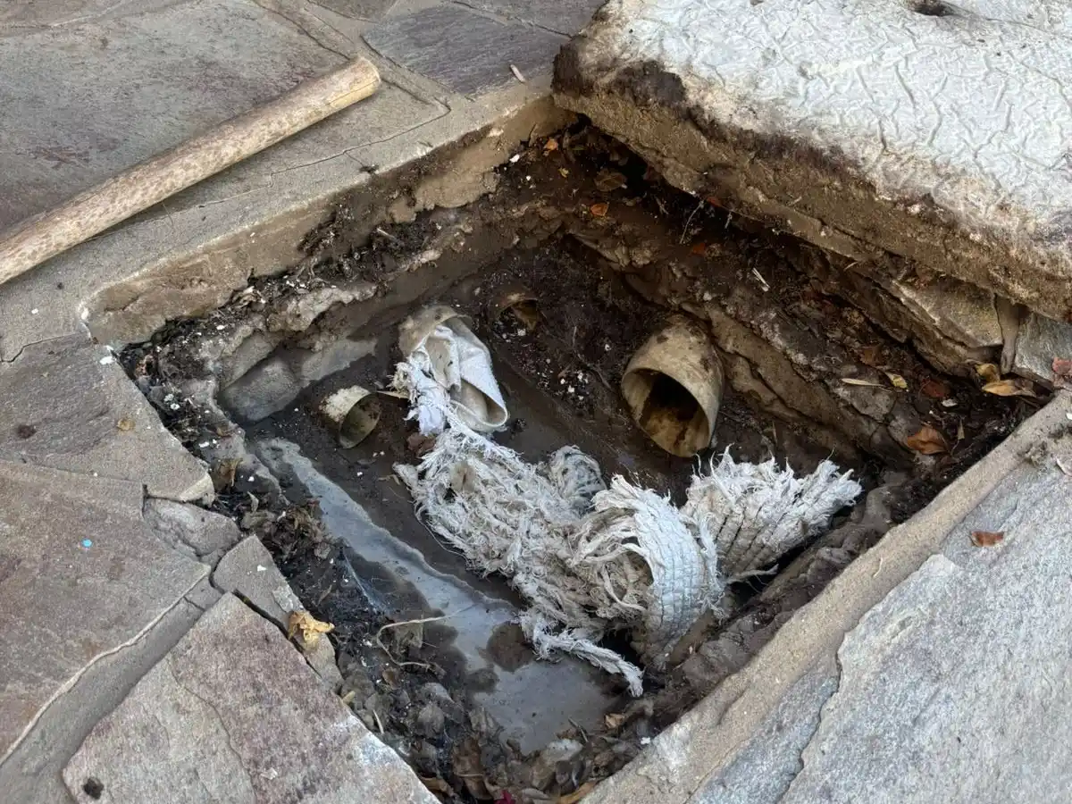 El desagües donde cayo el felino.