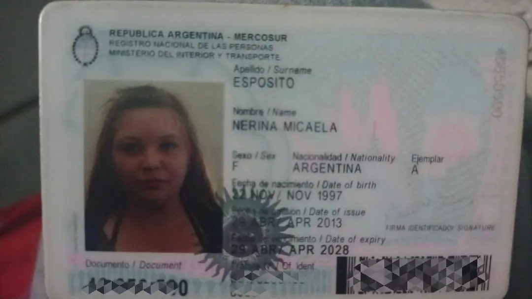 Encontraron DNI a nombre de Nerina Espósito