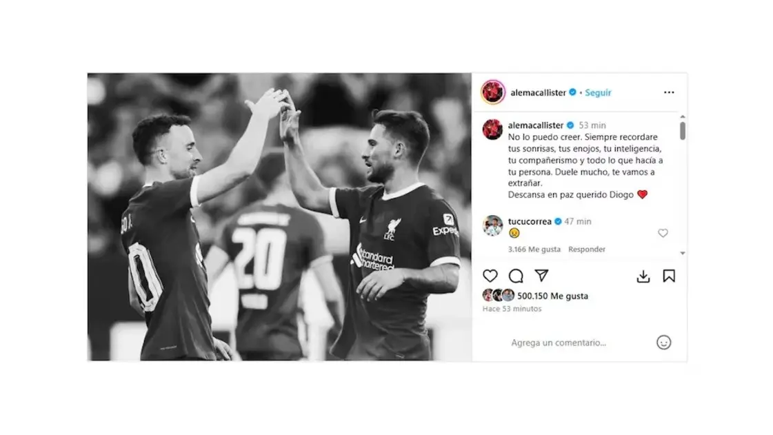 Los posteos de Lionel Messi y Alexis Mac Allister tras la muerte de la figura del Liverpool Diogo Jota