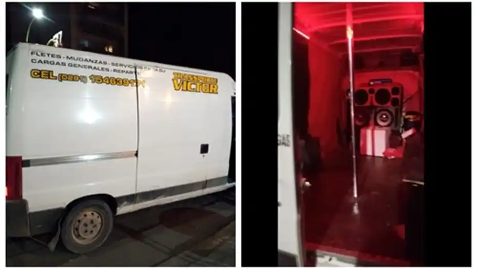 Festejan despedida de solteras en un furgón transformado en discoteca con un caño para bailar