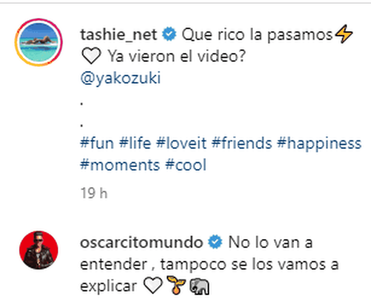 Oscarcito respondió al comentario de Natasha de manera sugerente. Foto Instagram