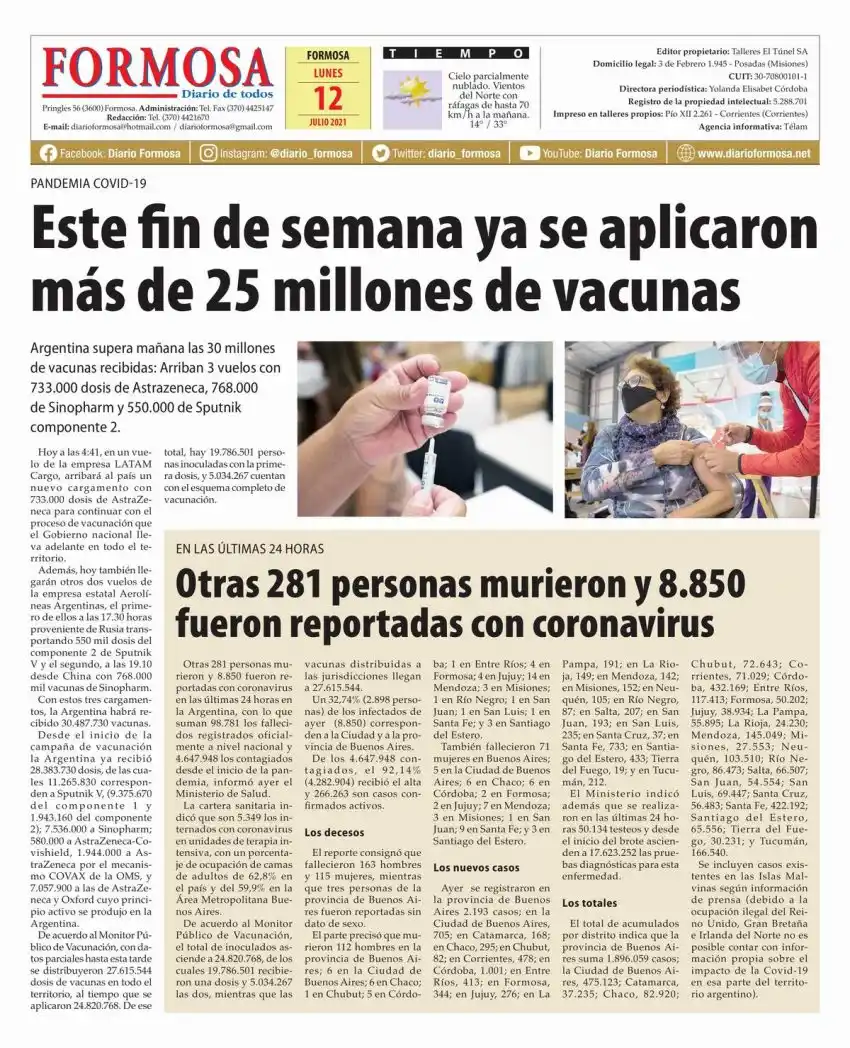 Tapa y Contratapa 12 de julio de 2021