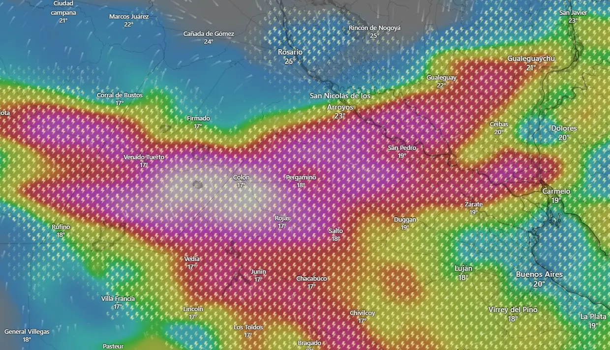 Las tormentas podrían ser fuertes con posible caída de granizo, lluvias y actividad eléctrica.