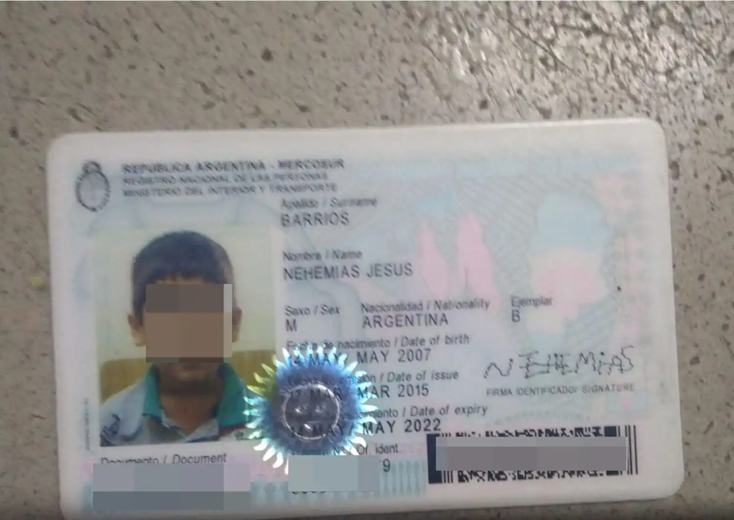 Encontraron DNI de Nehemías Barrios
