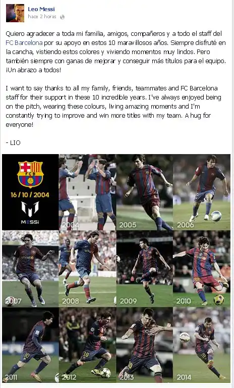 Messi y sus deseos a 10 años del debut: ''Gracias a todos y quiero más títulos''