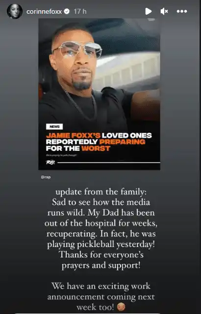 La hija de Foxx lamentó lamentó la actitud de algunos medios. Foto Instagram