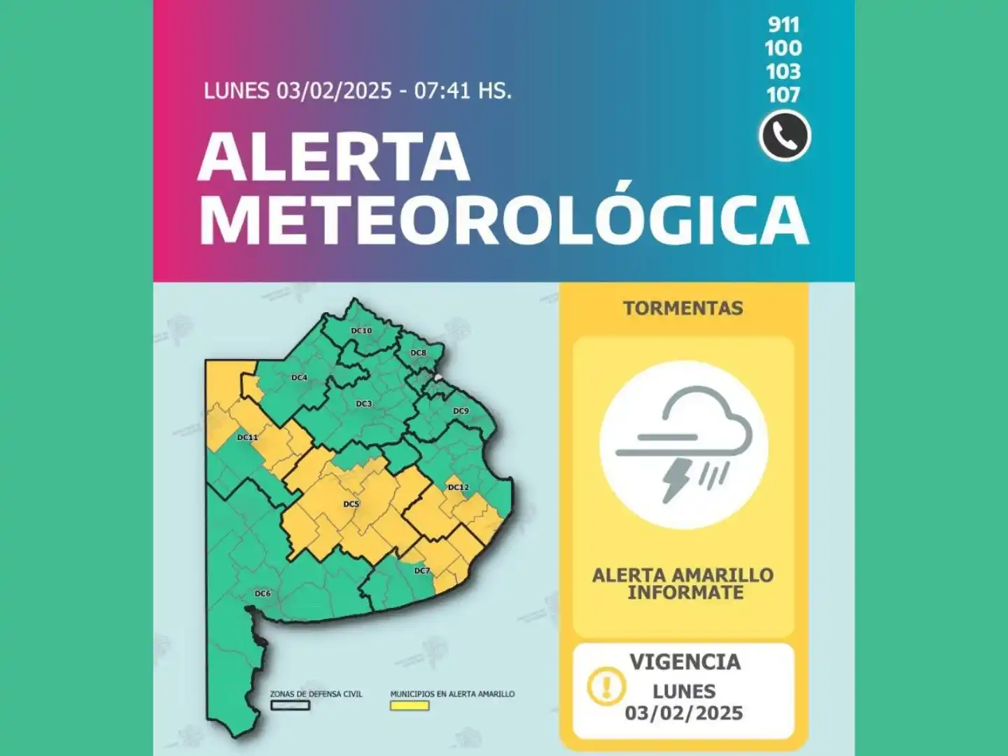 Una amplia franja del centro de la provincia estará afectada por las tormentas.