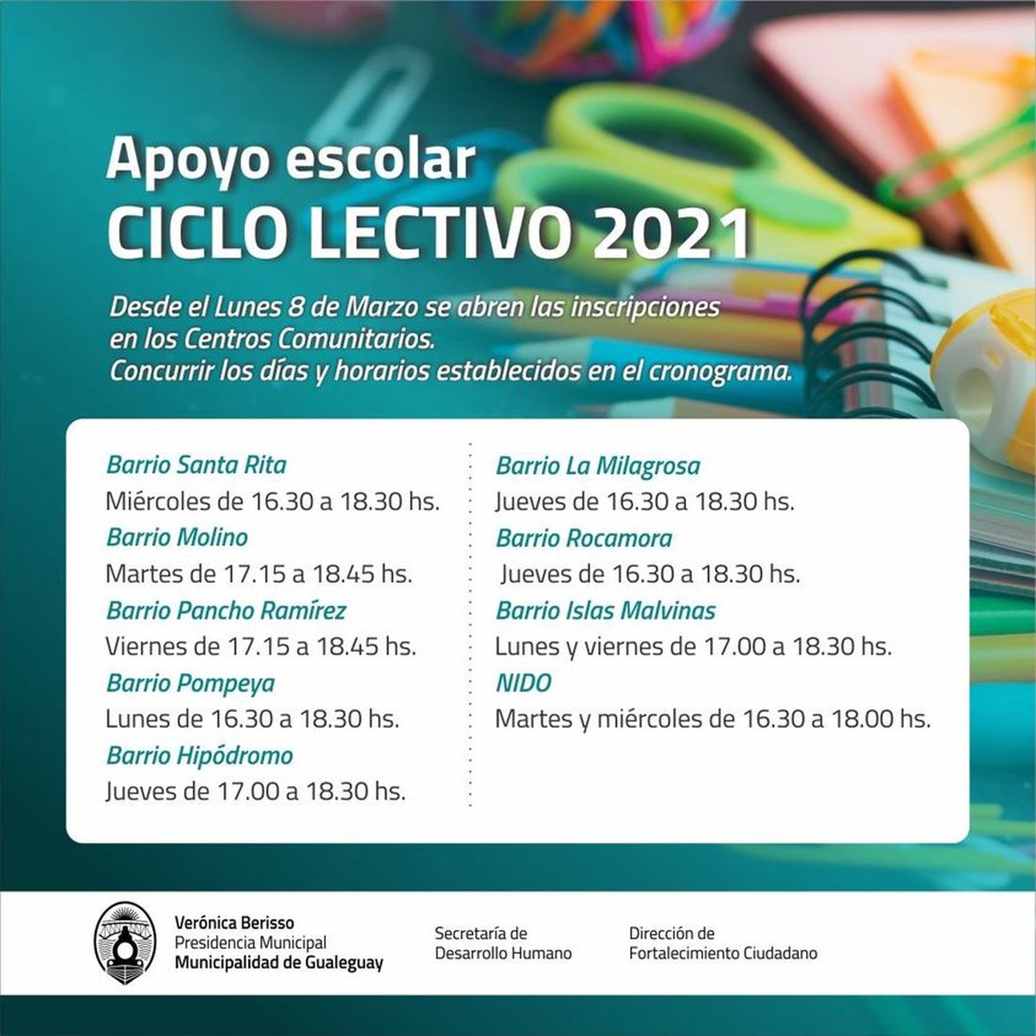 Apoyo escolar para el año lectivo 2021