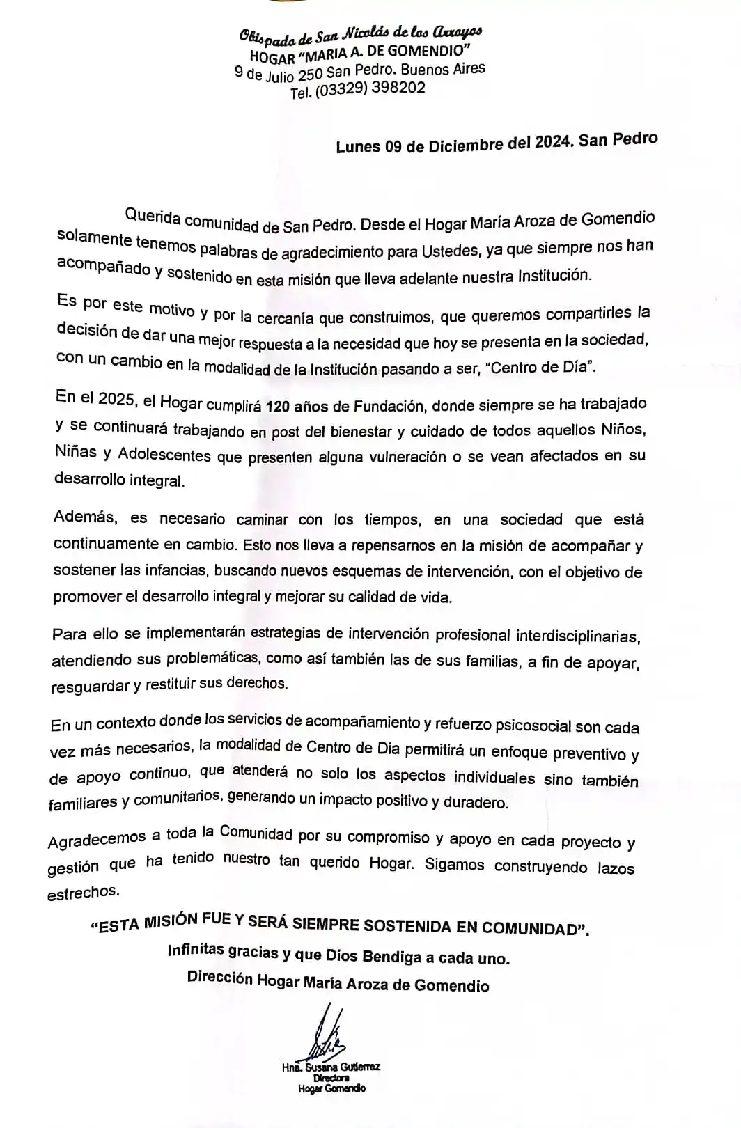Comunicado Hogar Gomendio