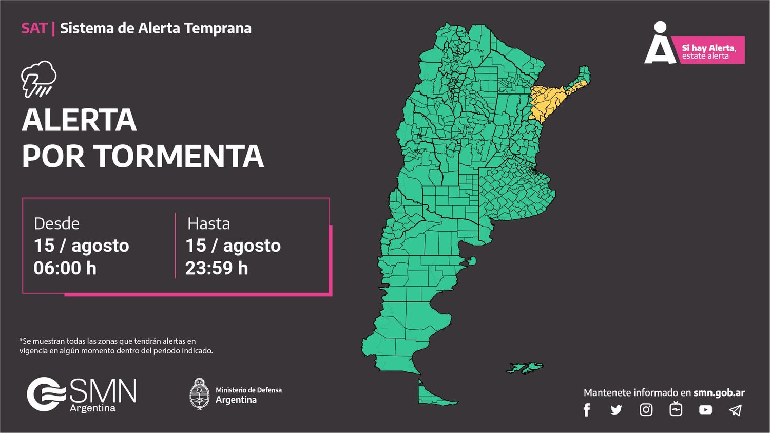 Casi todo el país bajo alertas por vientos, tormentas y nevadas