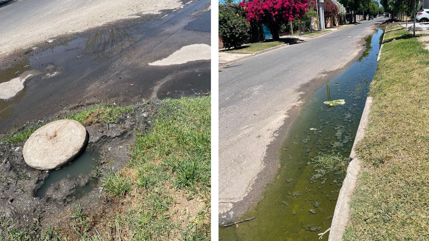 Desborde de cloacas en la esquina de Perón y Thorne