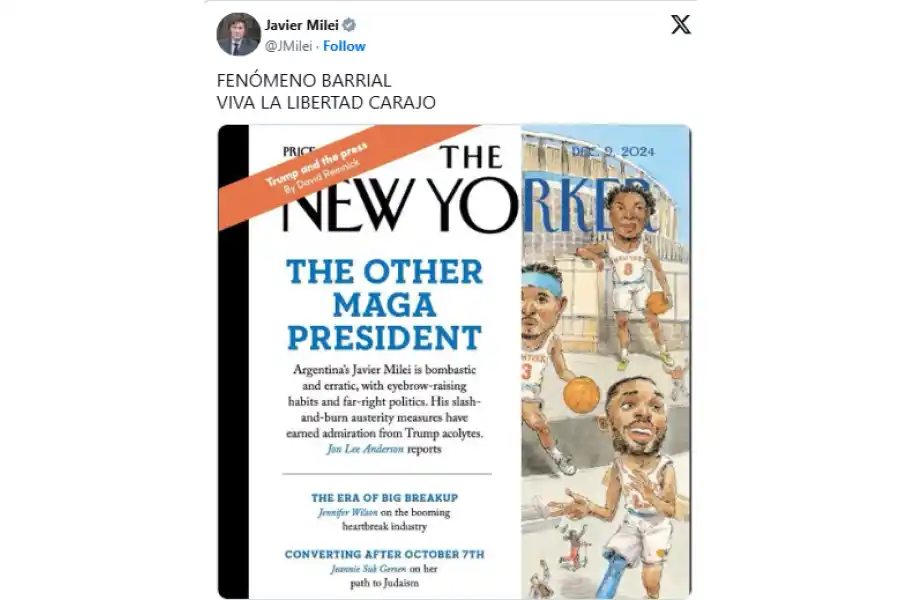 Milei compartió la nota en X