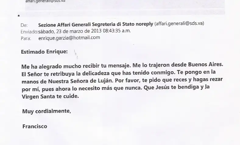 Respuesta que le envió el Papa Francisco a Enrique a 4 días de asumir como Sumo Pontífice-