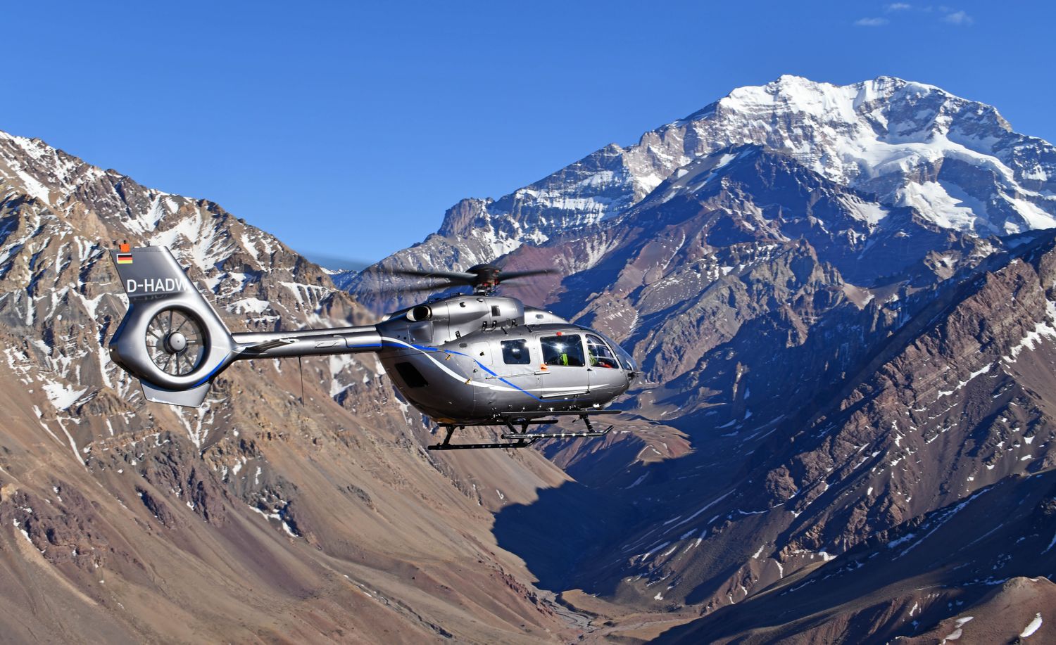 El Airbus H145, en la cima del Aconcagua