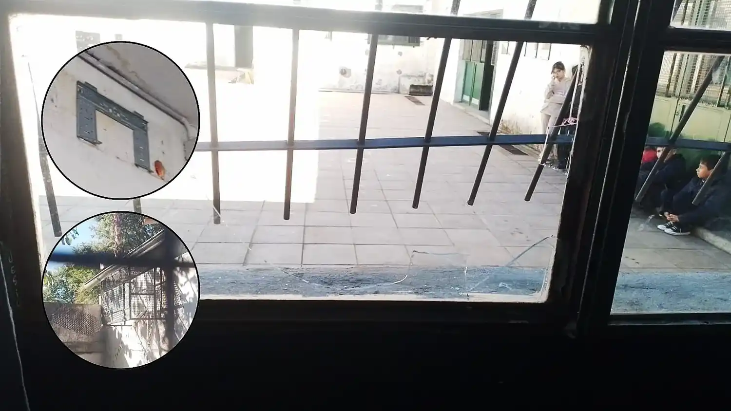 La reja de la ventana del salón de clases fue levantada y del interior se llevaron el climatizador. También el motor de la parte exterior.