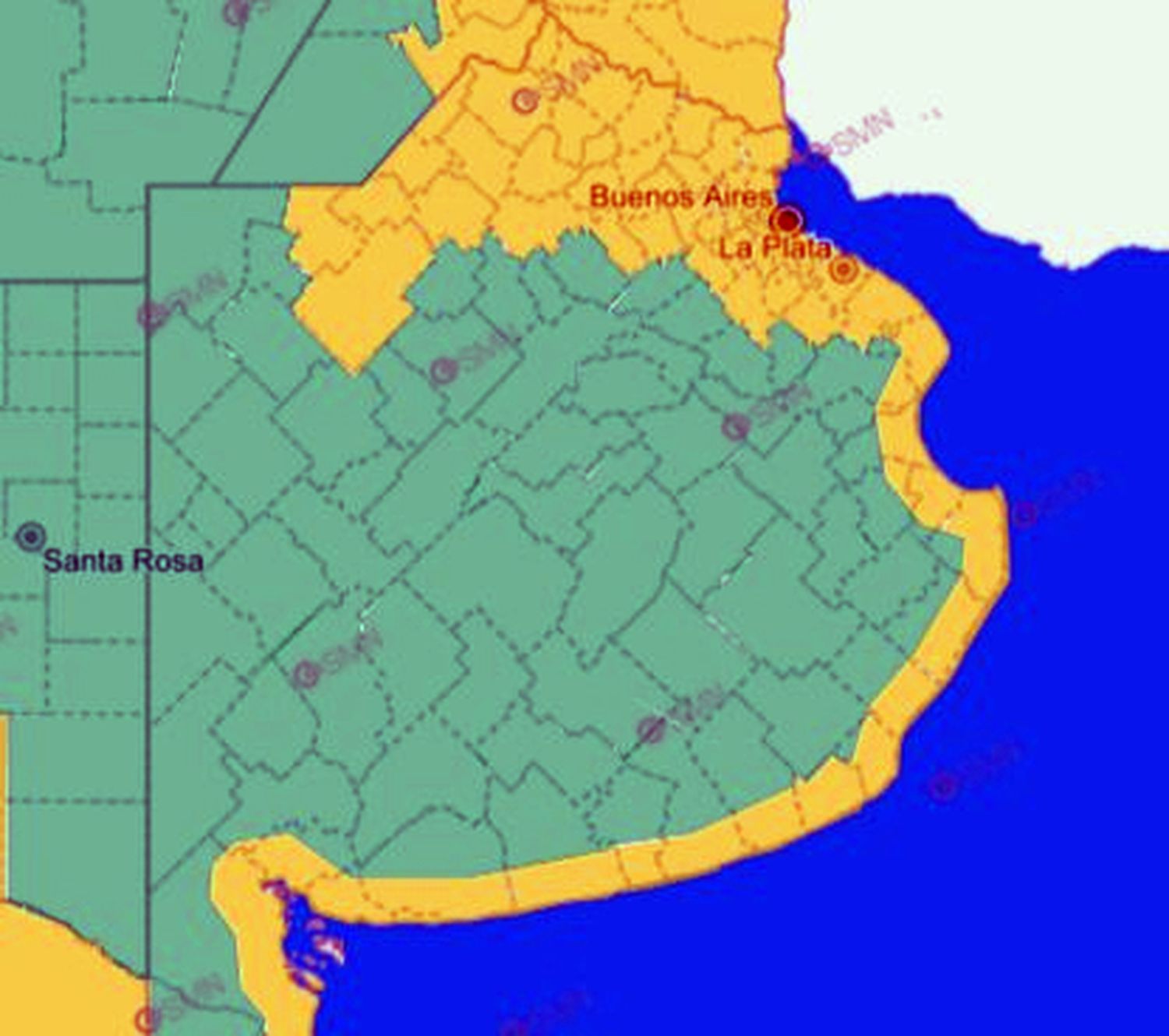 El mapa de alertas del Servicio Meteorológico Nacional para este domingo en la provincia. - SMN -