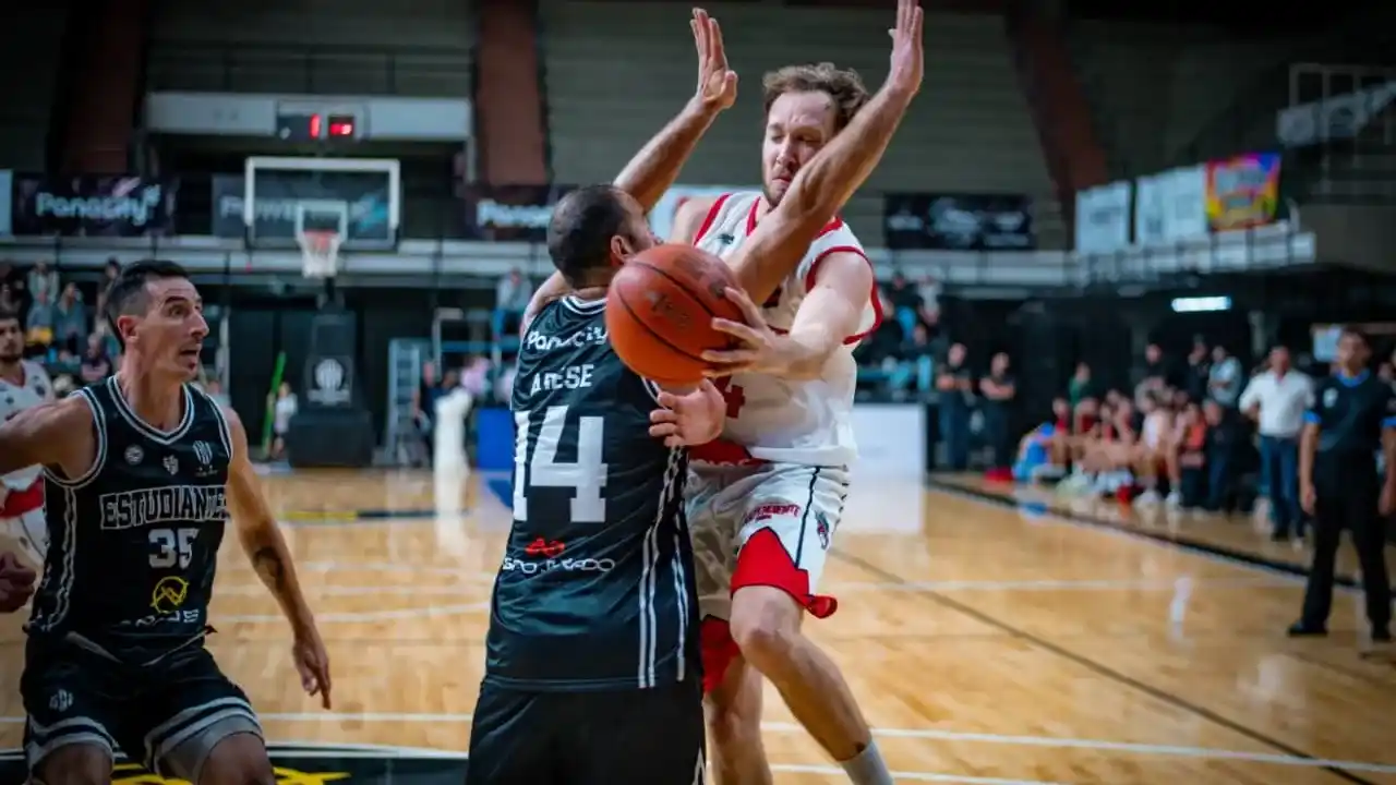 Un ataque de Weisbeck, ante Arese y Marín, en el reciente partido entre rojinegros y olavarrienses. (Foto gentileza de Andrés Arouxet).