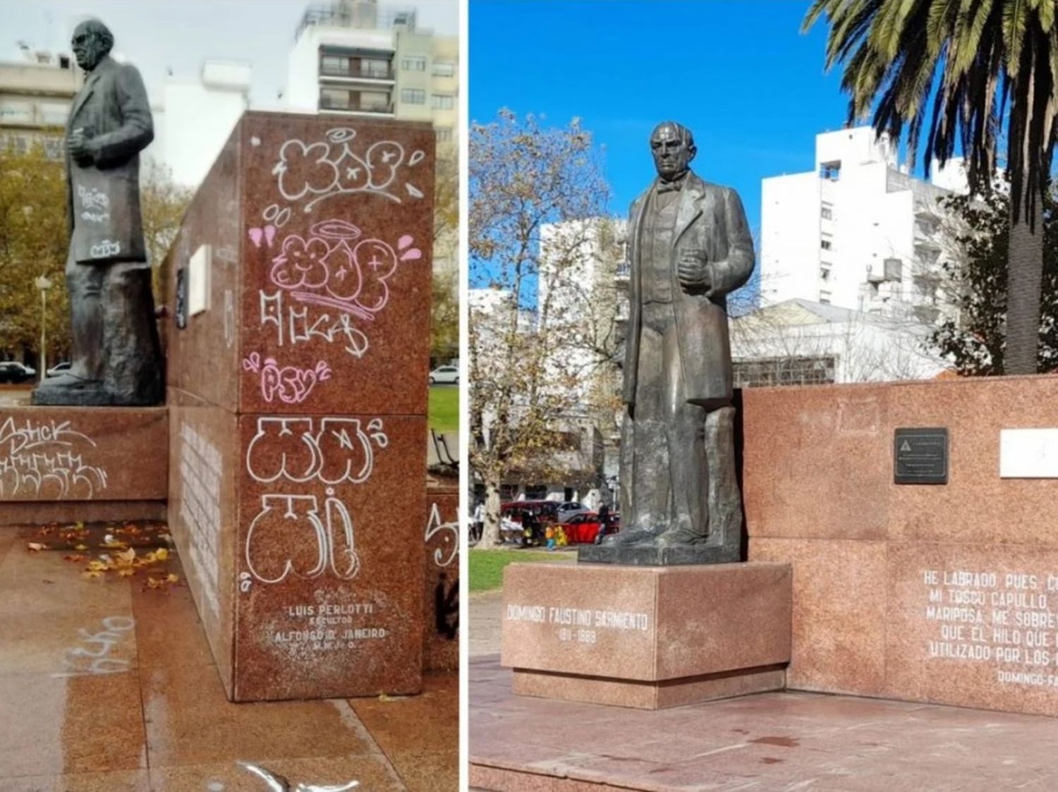 Mar del Plata: Restauraron monumento vandalizado de Sarmiento