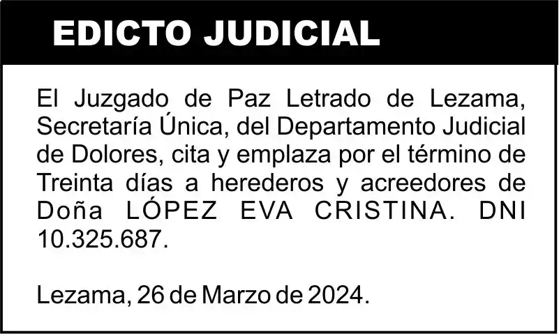 LÓPEZ, EVA CRISTINA S/SUCESIÓN AB-INTESTATO