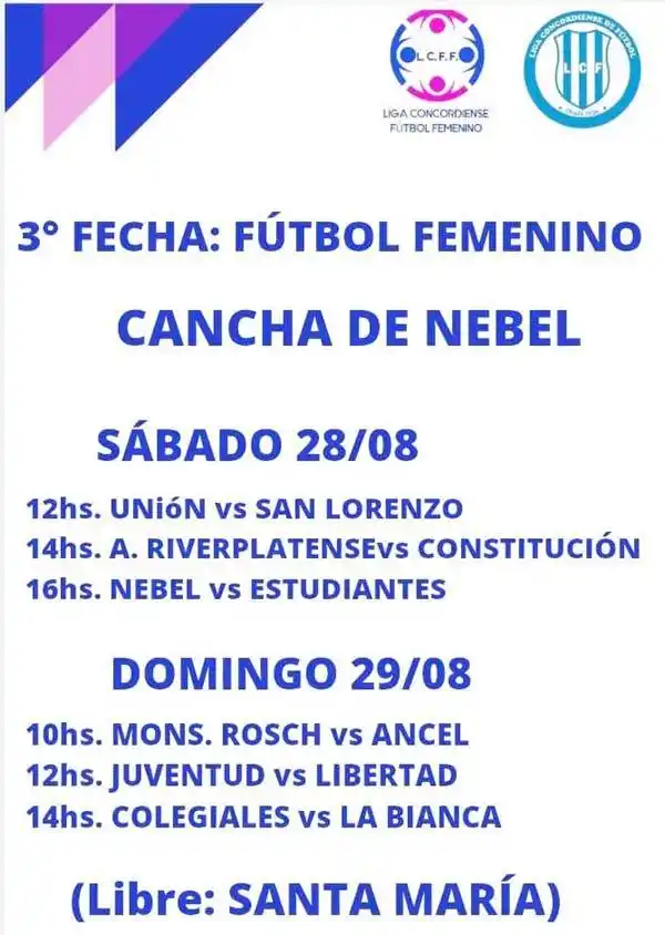 Programación de la tercera  fecha del fútbol femenino