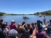 Y un día un auto volvió a navegar por el Lago: así fue la multitudinaria jornada de La Ranita en el Dique