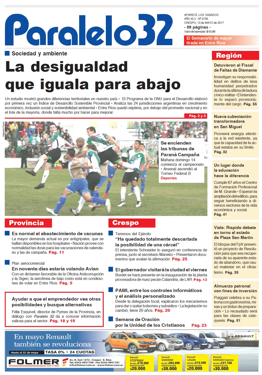 Esta es la tapa de la edición Crespo de este sábado