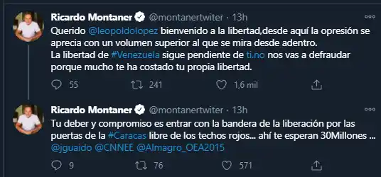 Ricardo Montaner expresó su apoyo a López. Foto: Twitter