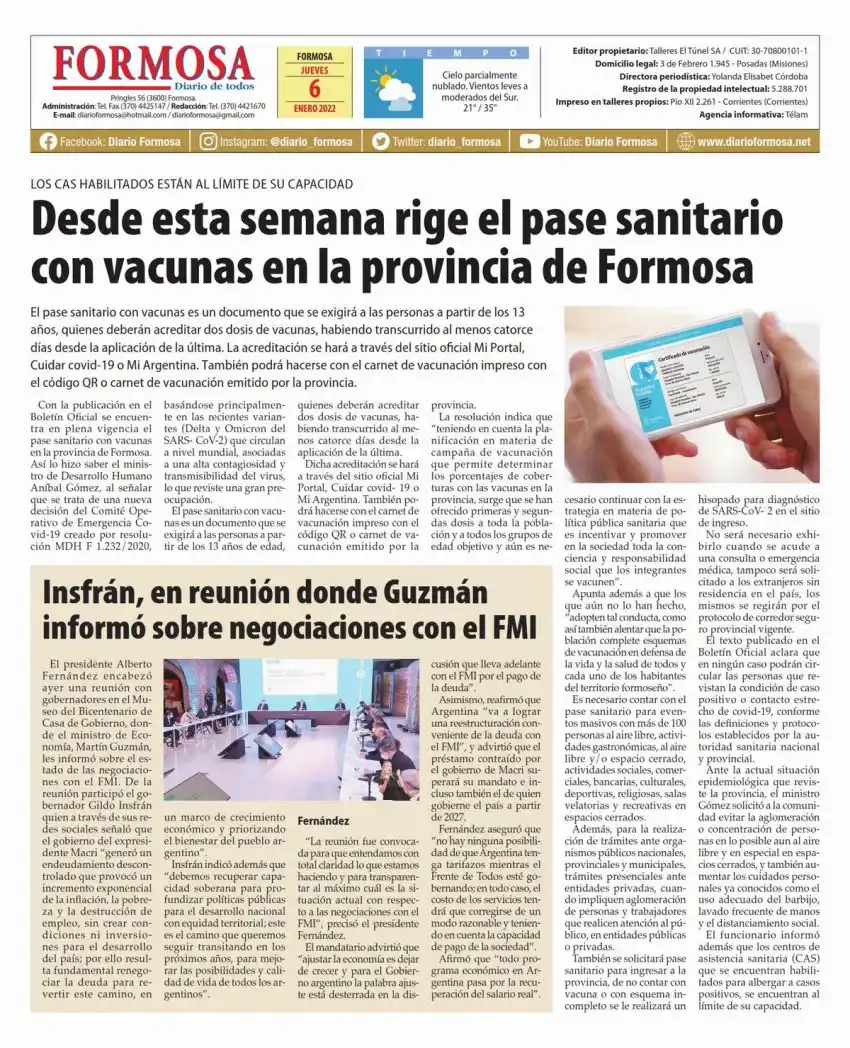 Tapa y Contratapa 6 de enero de 2022