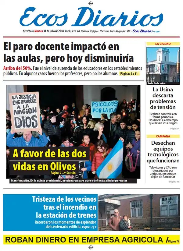 Tapa del 31 de julio de 2018