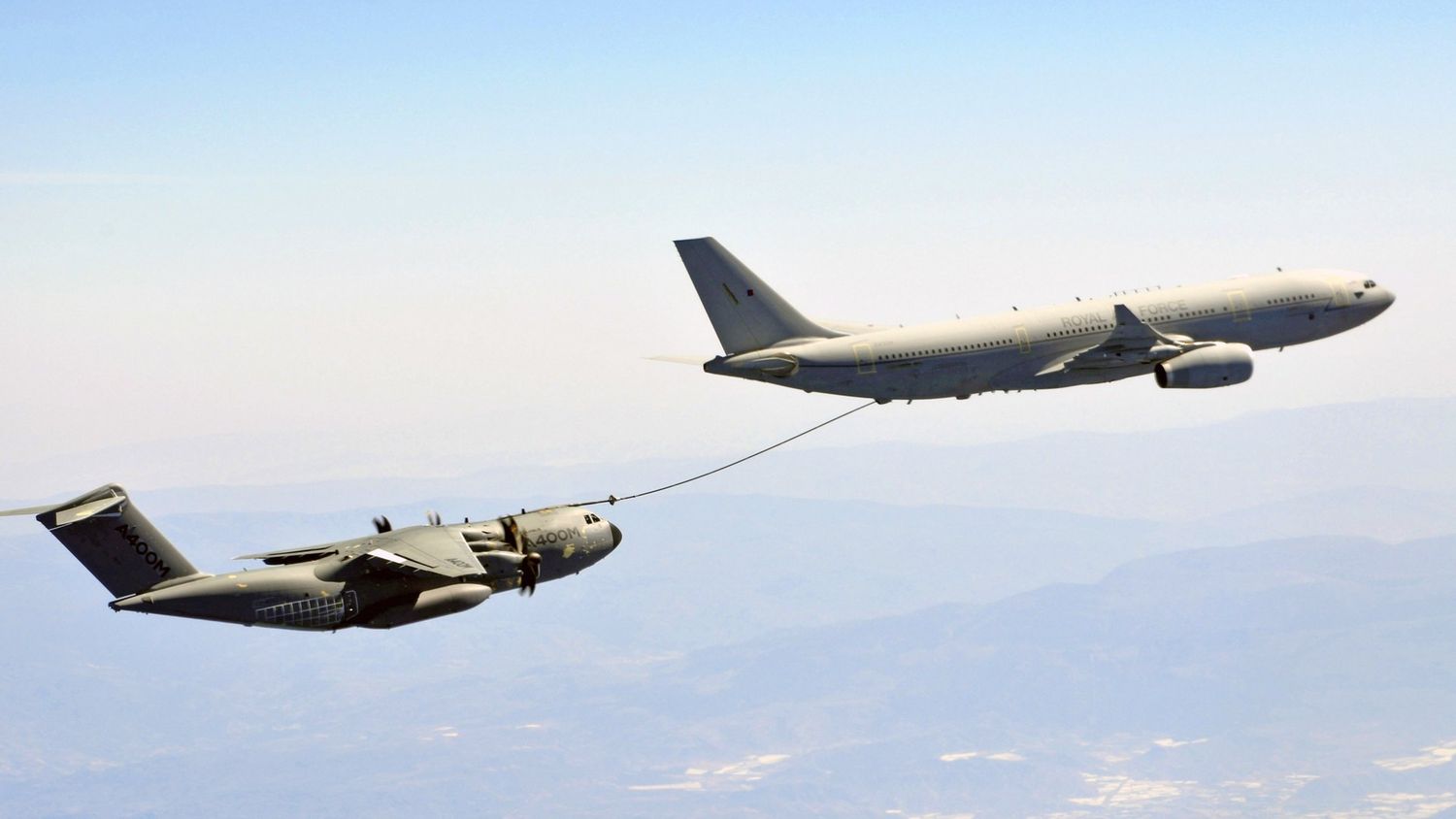 The Royal Air Force Airbus A330 MRTT Voyager achieves clearance to refuel A400M Atlas