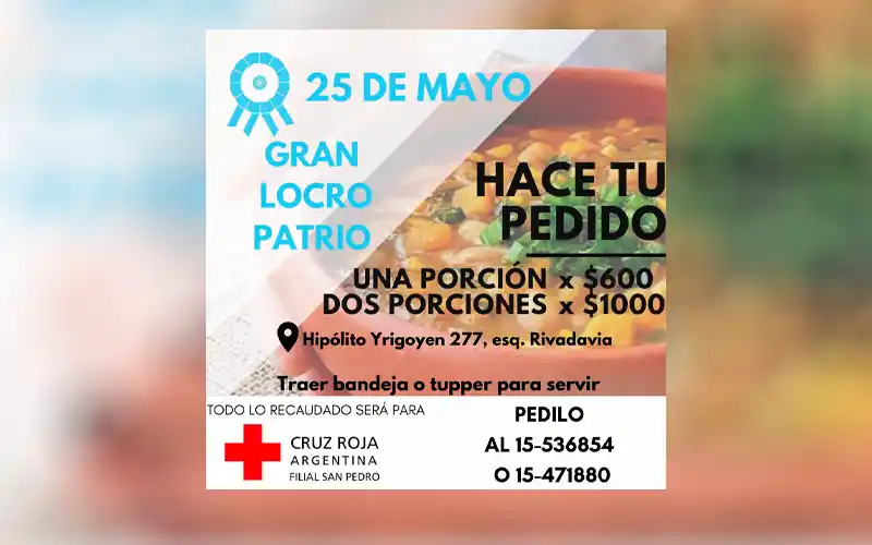 25 de Mayo: locro a beneficio de la Cruz Roja