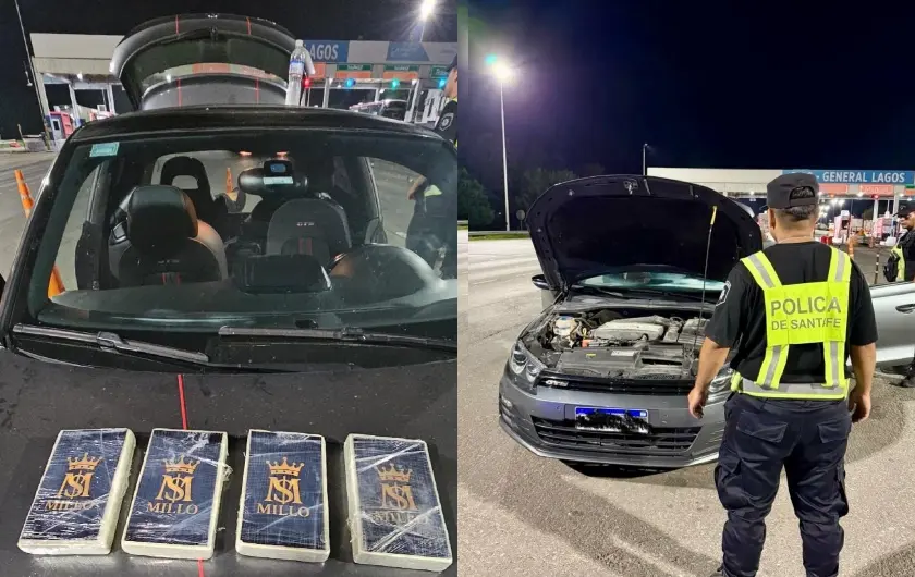 Cayó un automovilista con cuatro ladrillos de cocaína en el peaje de General Lagos.